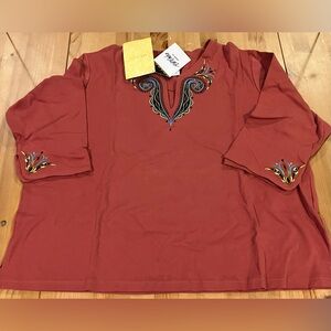 NET Bob Mackie Wearable Art Vintage Bohemian Top Orange w/Embroidery Size 2XL
